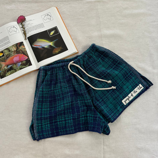 Towelling Short - green blue check